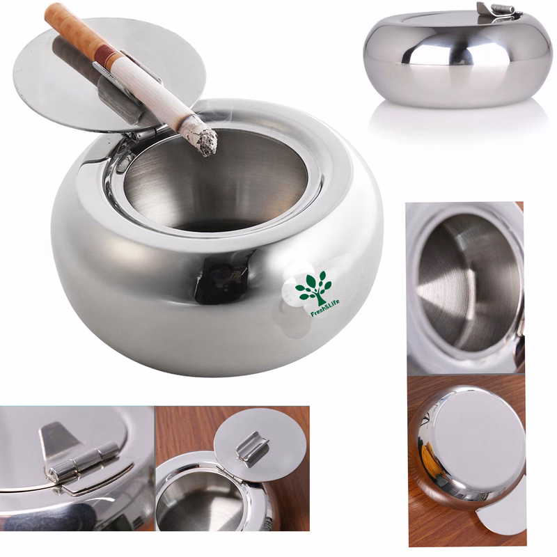 Stainless Steel Modern Tabletop Ashtray with Lid