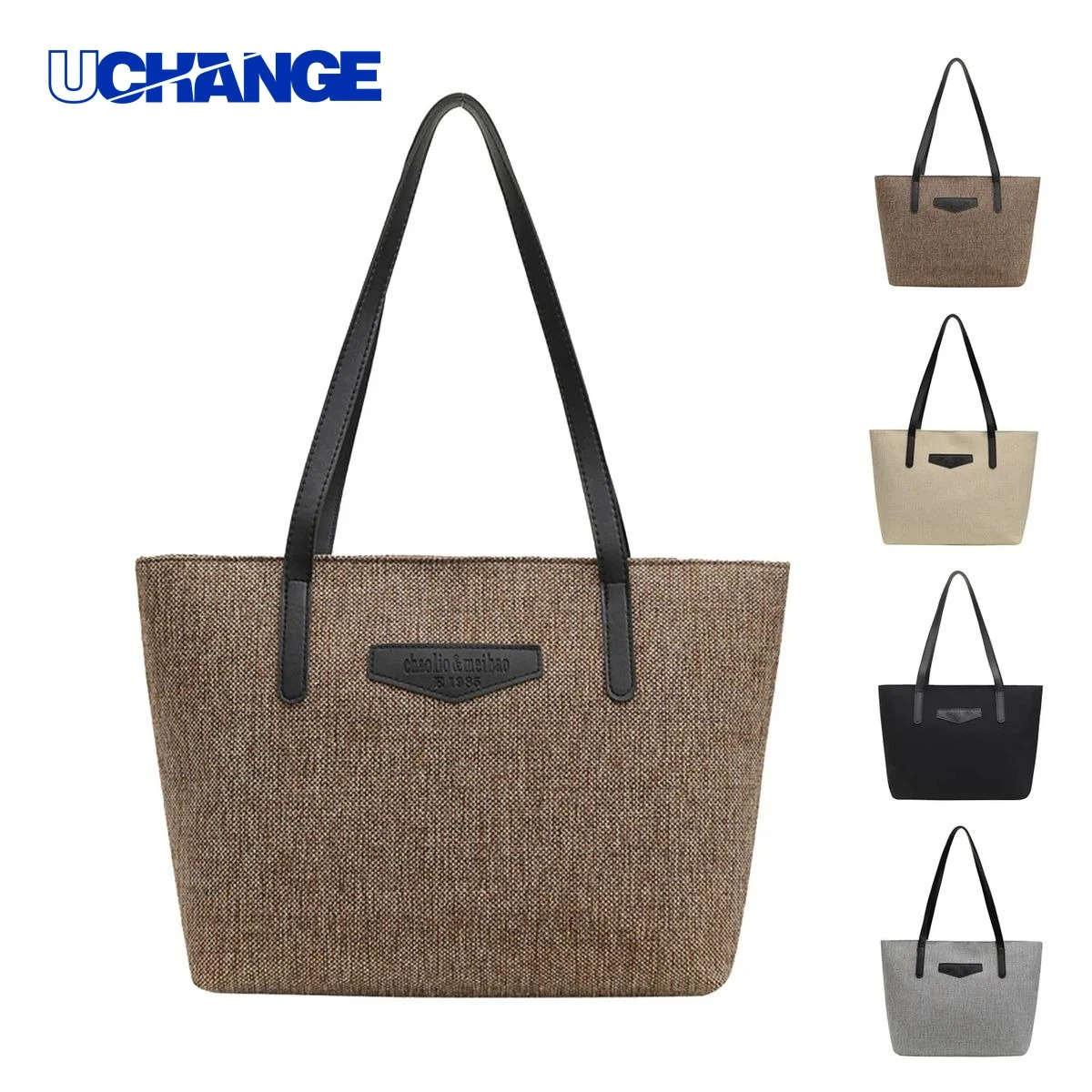 Cotton Linen Large-Capacity Tote Handbag Casual Daily Carry, custom tote bag with logo imprint 1