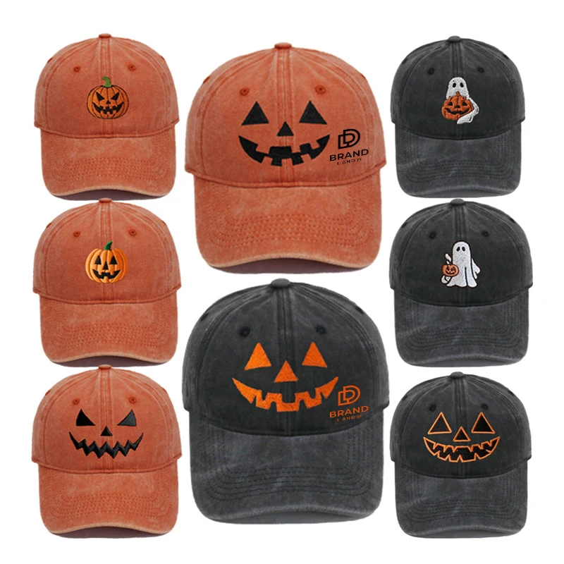 Halloween Embroidered Pumpkin Face Baseball Cap 1