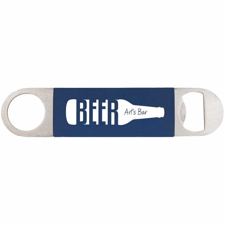 1 1/2" x 7" Navy Blue/White Bottle Opener with Silicone Grip
