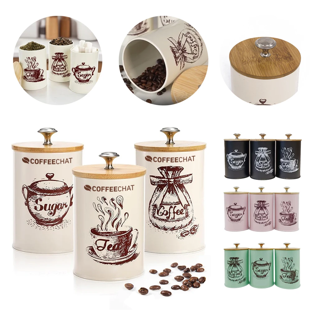 3-Piece 25 Oz Airtight Canister Set for Coffee & Tea & Sugar 1