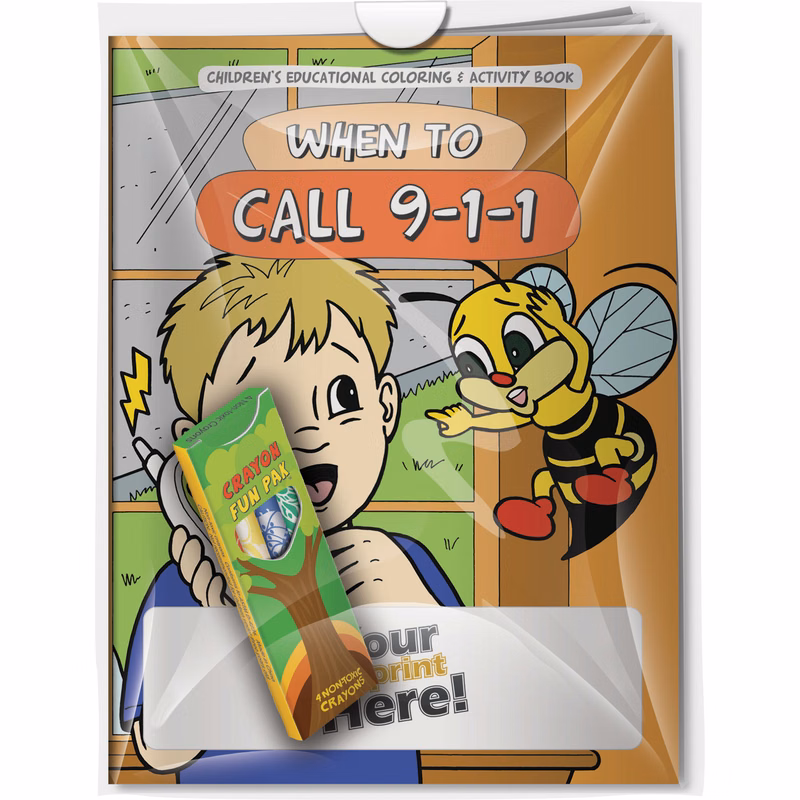 Combo Pack - CB1122 Coloring Book & 4-Pack of Crayons (Imprinted) in a Poly Bag