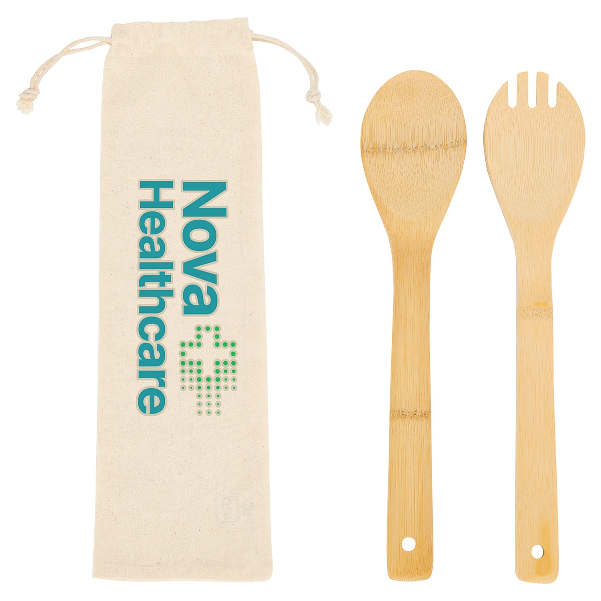Bamboo Salad Utensils with Cotton Pouch 1