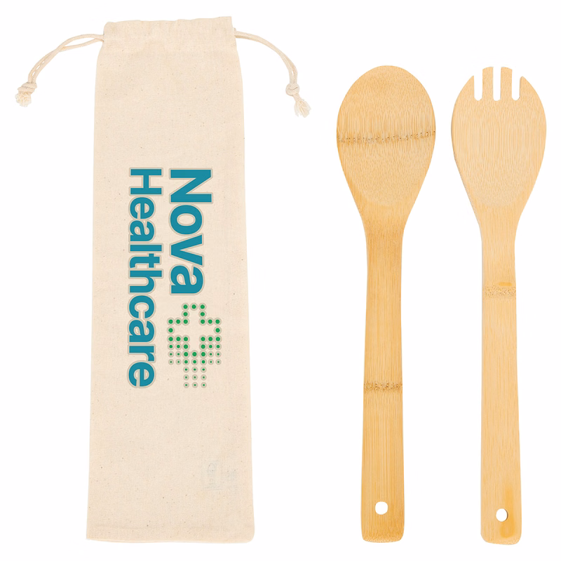 Bamboo Salad Utensils with Cotton Pouch