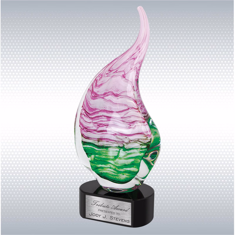 15 1/2" Pink/Green Art Glass with Black Base