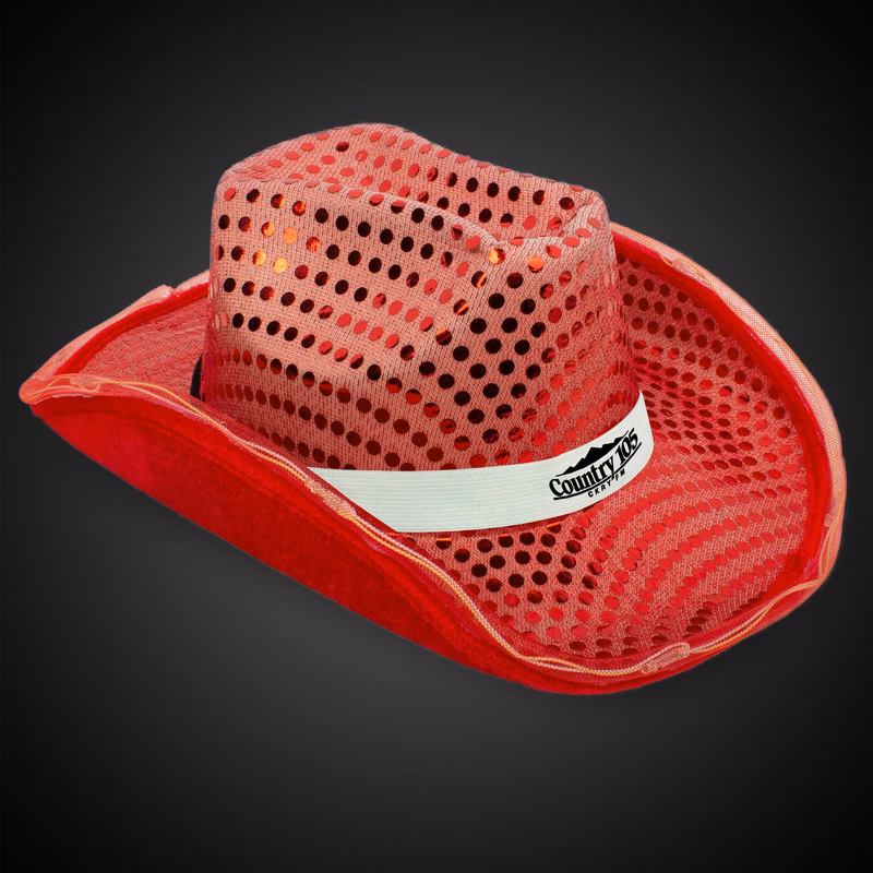 RED SEQUIN LED COWBOY HAT(White Imprinted Band)