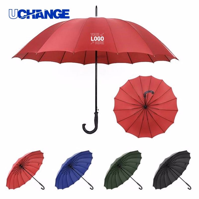 16-Bone Curved Handle Umbrella for Rain Use