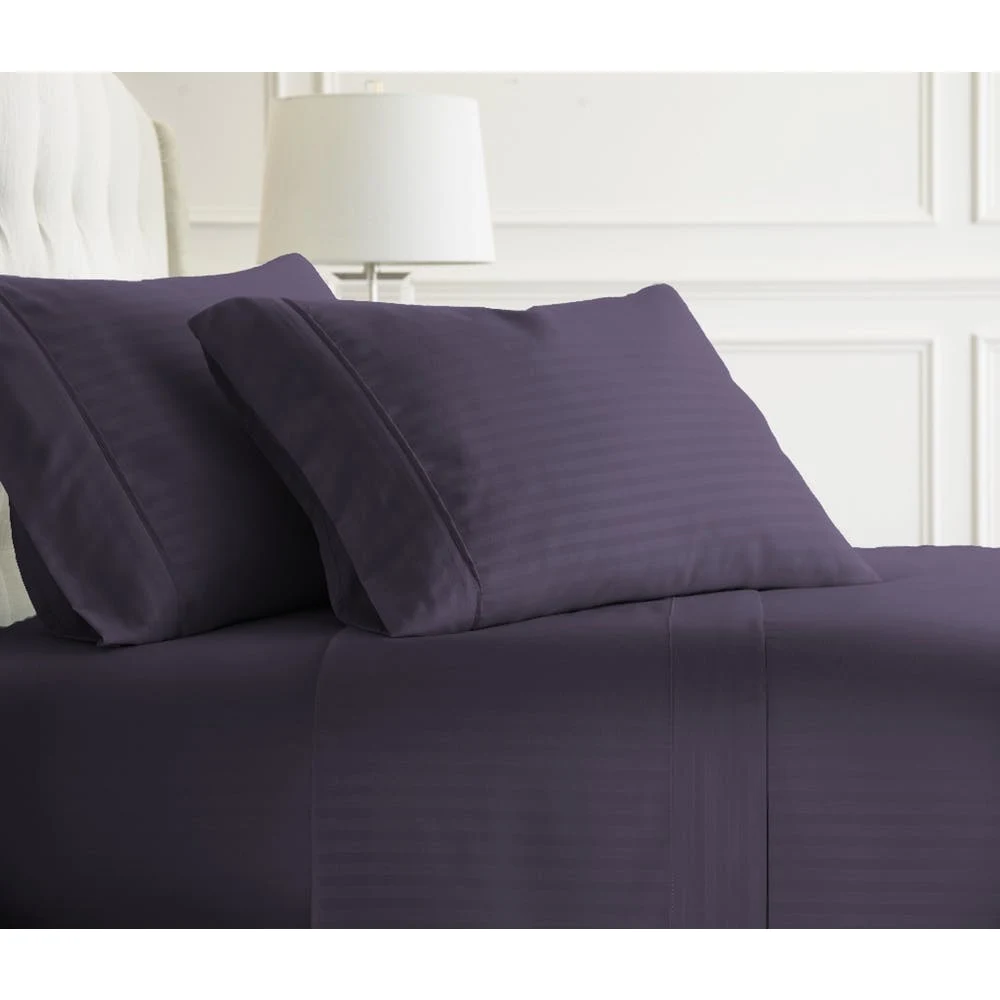 Premium Embossed Sheet Sets - Purple Striped Design Full 4 Piece 1
