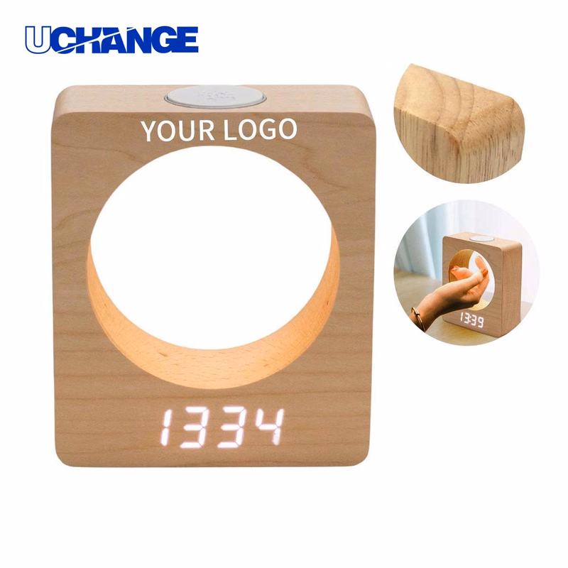 Wooden LED Alarm Clock with Touch Brightness Control for Bedroom Use