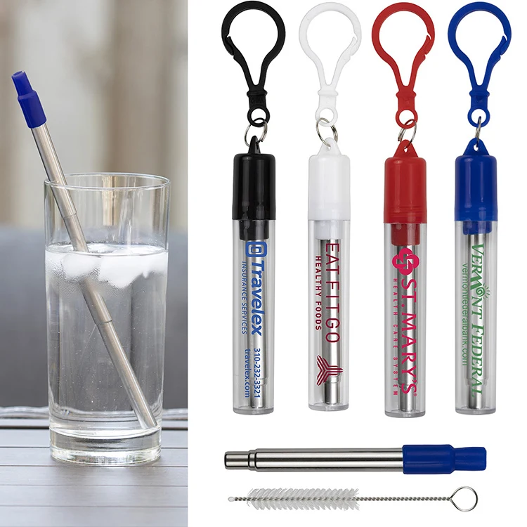 "Eco-Collapsible Straw" 8" Reusable Stainless Steel Straw 1