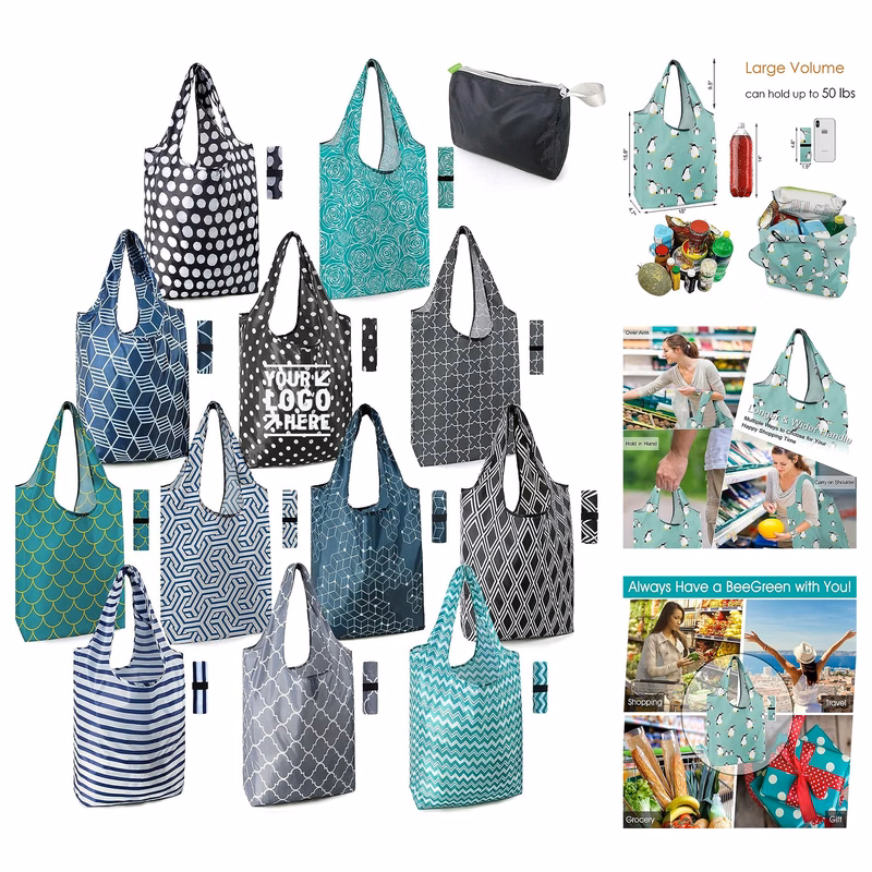 12 Pack Xlarge Reusable Grocery Washable Foldable Classic Geometric Design Gift Tote Grocery Bag