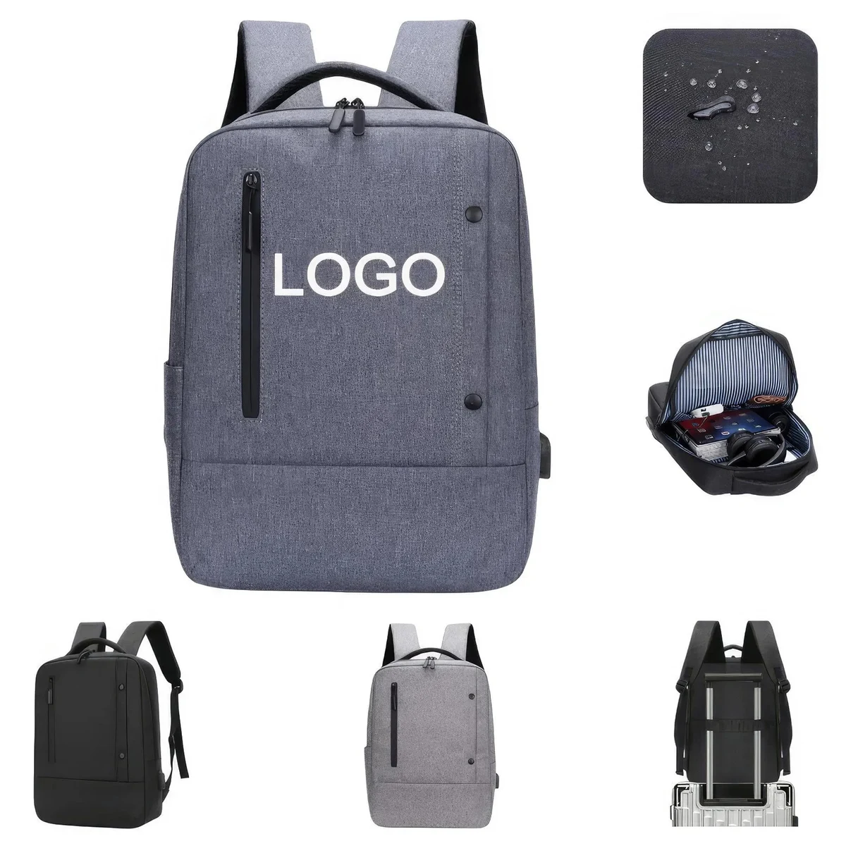 Water Resistant College School Bag with USB Charging Port 1