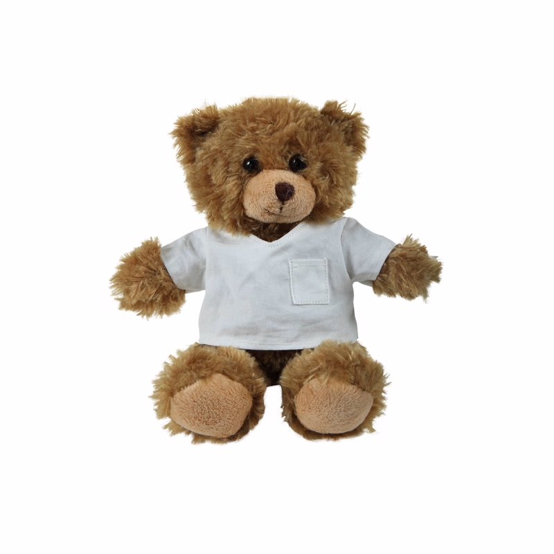 soft plush Mocha Curly Sitting Bear  with doctor jacket