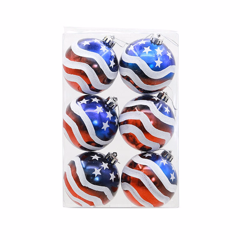 Christmas Tree 6pcs 8cm USA Flag Colored Balls