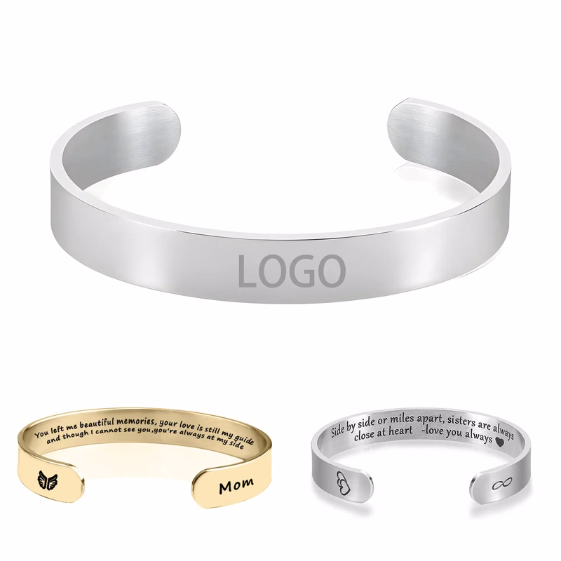 MOQ 50 Engraved Flat C-Shaped Titanium Bracelet