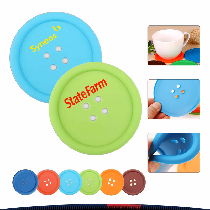 Colorful Button PVC Soft Rubber Coaster