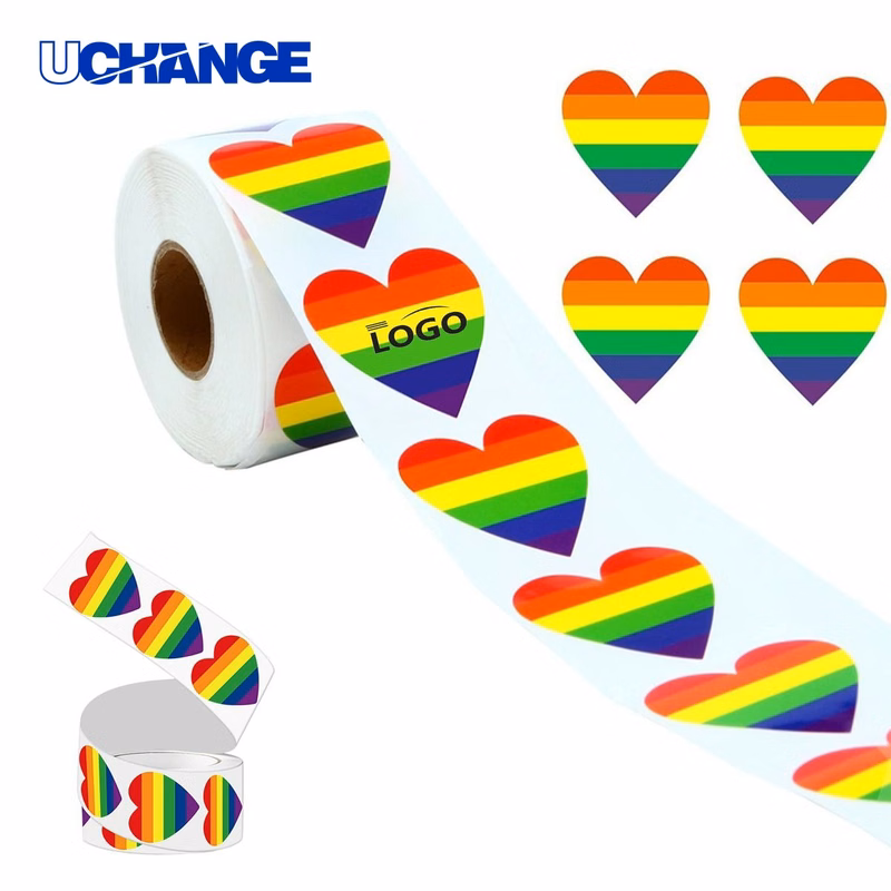 Rainbow Heart Pride Stickers Roll