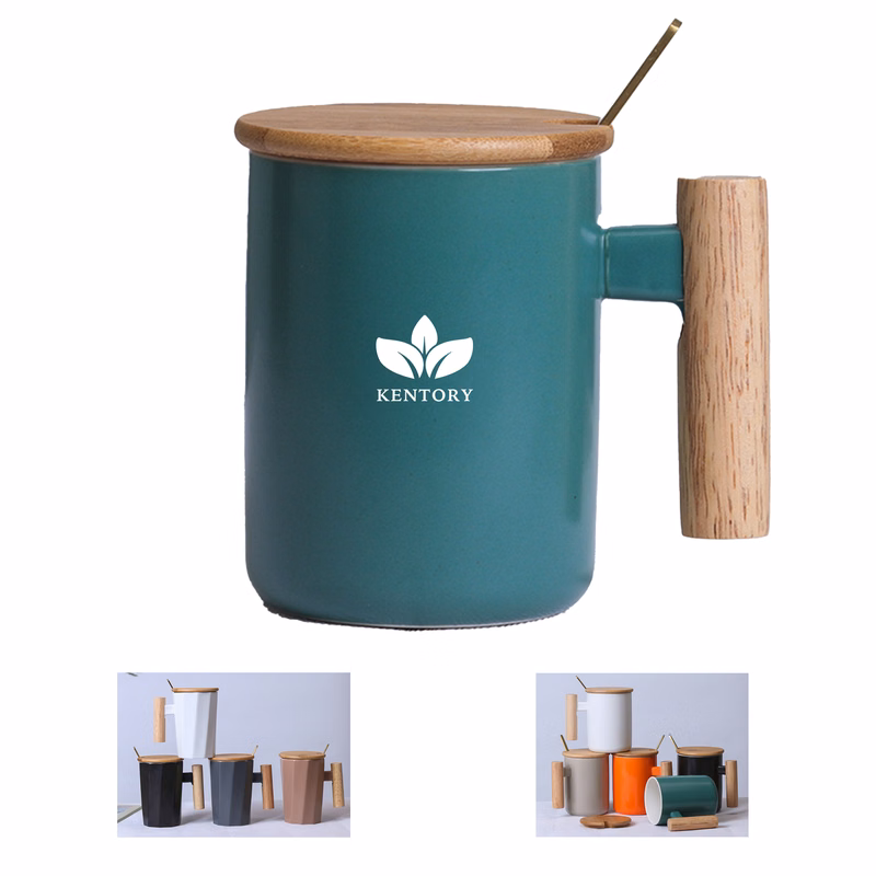 12Oz Ceramic Coffee Mug With Lid And Spoon