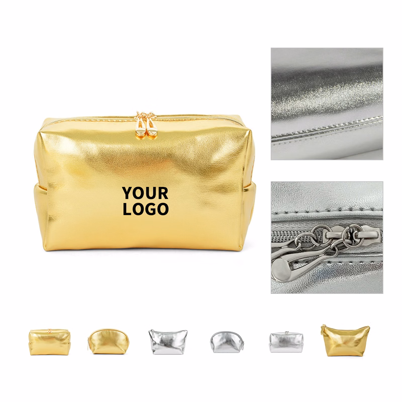 Silver PU Cosmetic Organizer Set With Zipper