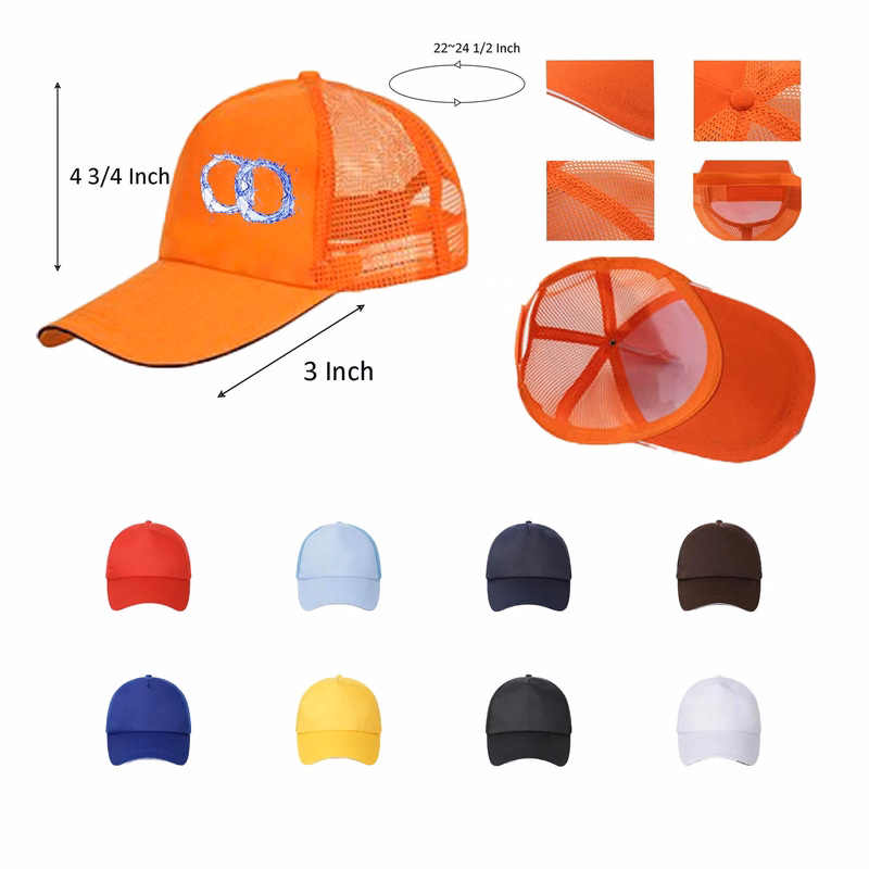 Poly Cotton Baseball Cap WIth Mesh 22" x 4 3/4" x 3" MOQ 10