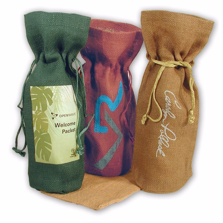 "Spirits" Jute/Burlap Wine Tote 6x3.5x14"