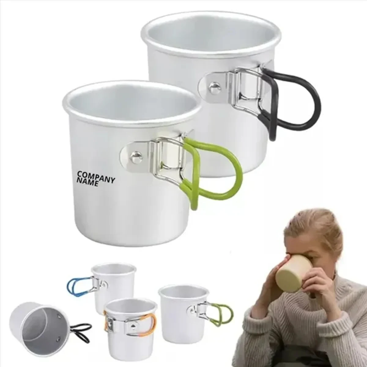 Camping Coffee Cup with Folding Handle, custom stadium cup with logo imprint 1