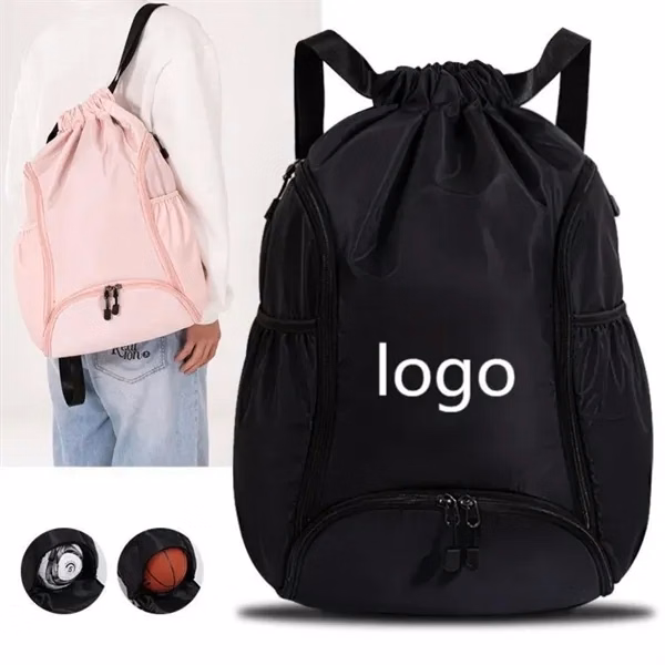Sports Gym Bag Drawstring Backpack with Two Water Bottle for Work, School and Travel