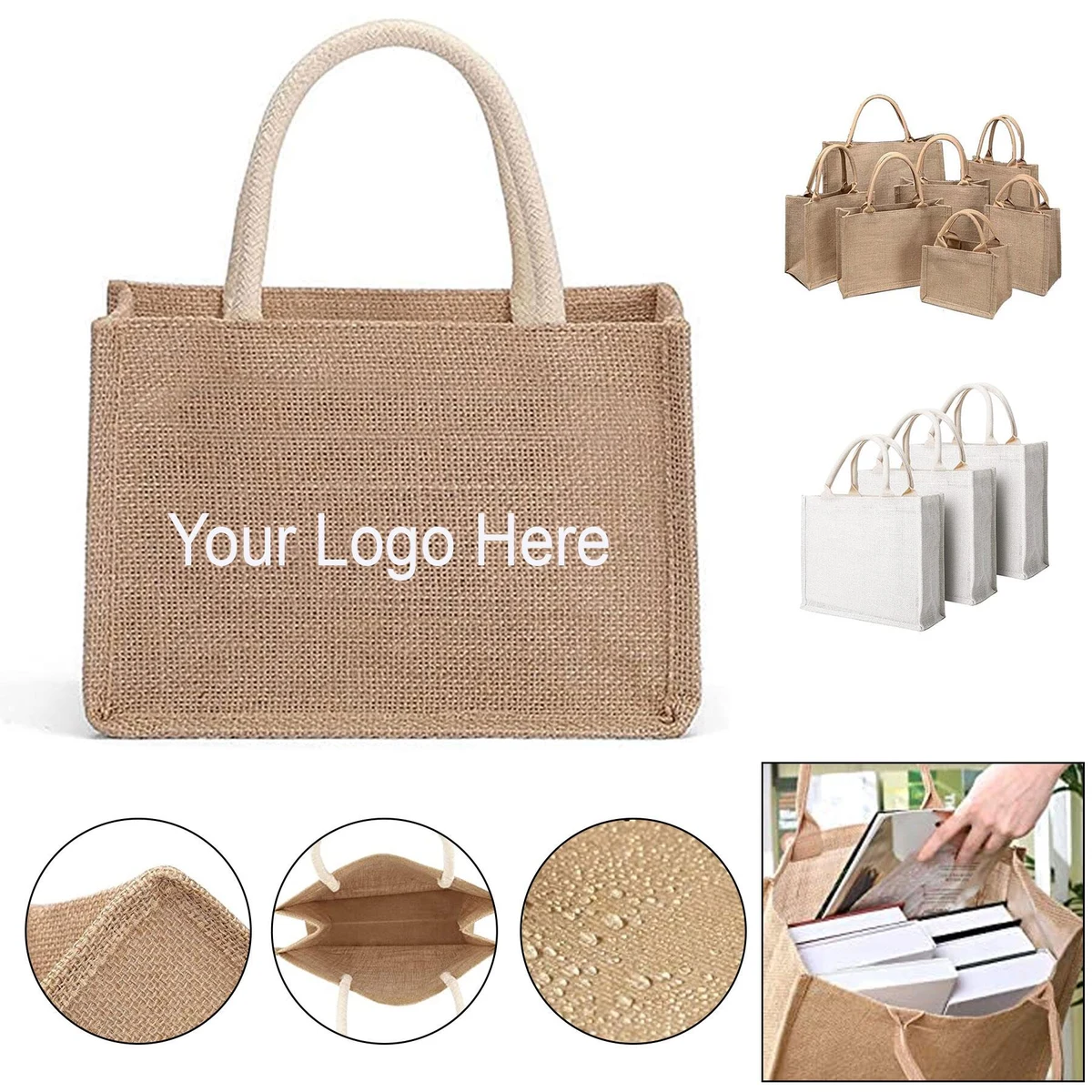 Natural Linen Reusable Shopping Bag, custom tote bag with logo imprint 1