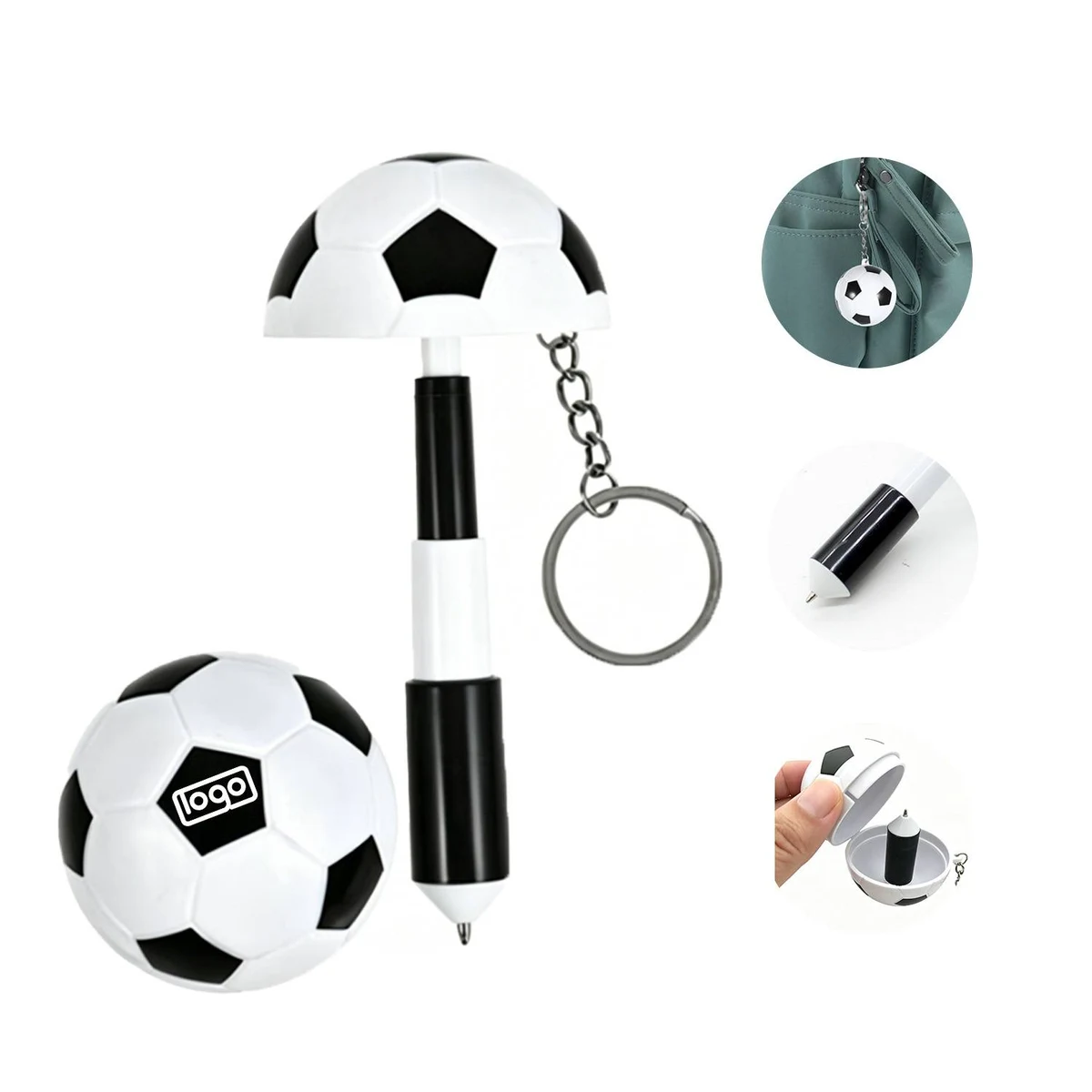 Retractable Soccer Ballpoint Keychain Pen, custom pen with logo imprint 1