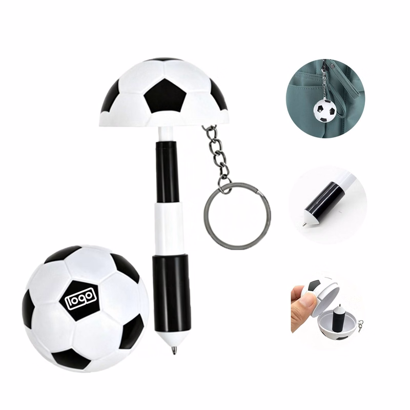 Retractable Soccer Ballpoint Keychain Pen