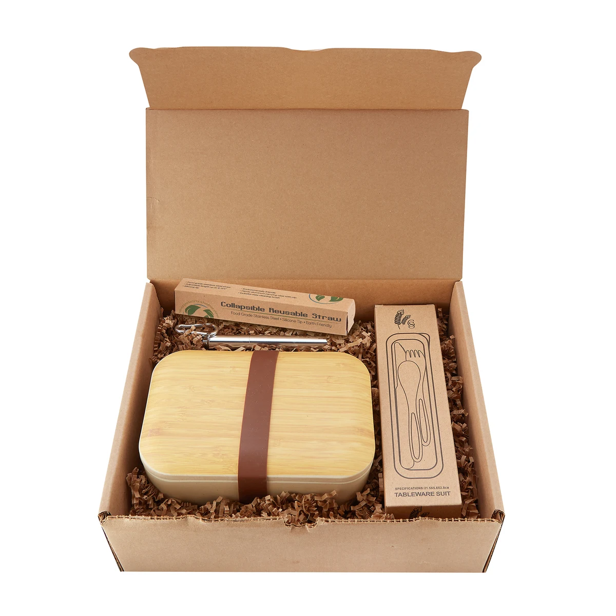 Bamboo Bento Lunch Set with Eco Cutlery and Straw 1
