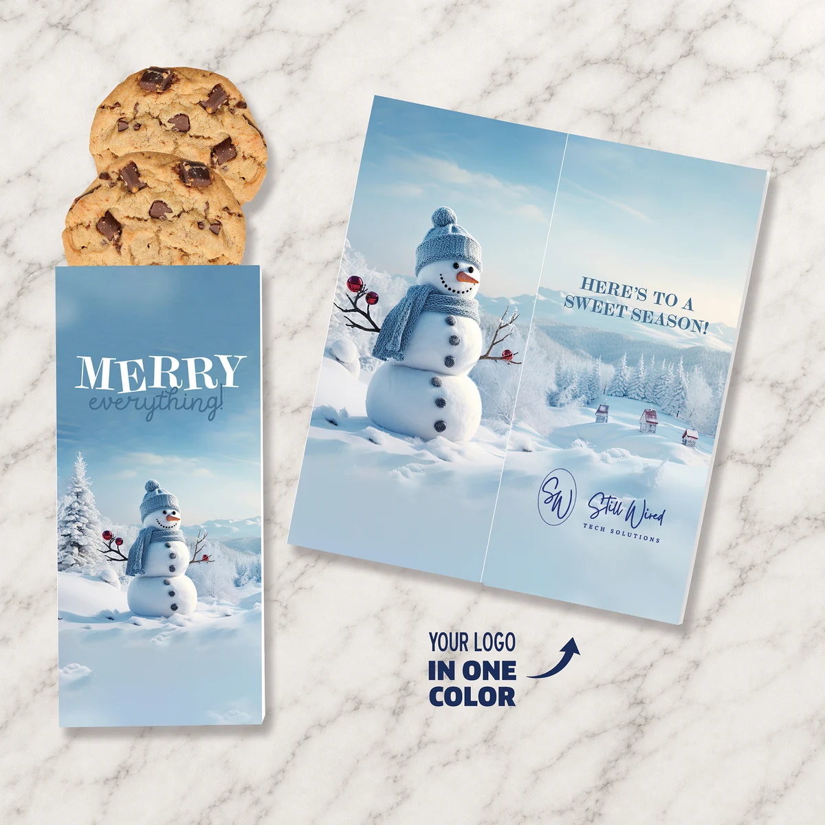 One Color Foil-Stamped Stock Snowman Sweeter Cards with Chocolate Chip Cookies 1