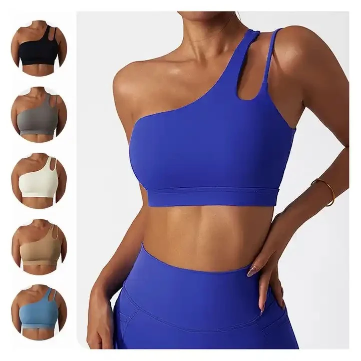Diagonal Shoulder Yoga Sports Bra Running Fitness Tank Top 1