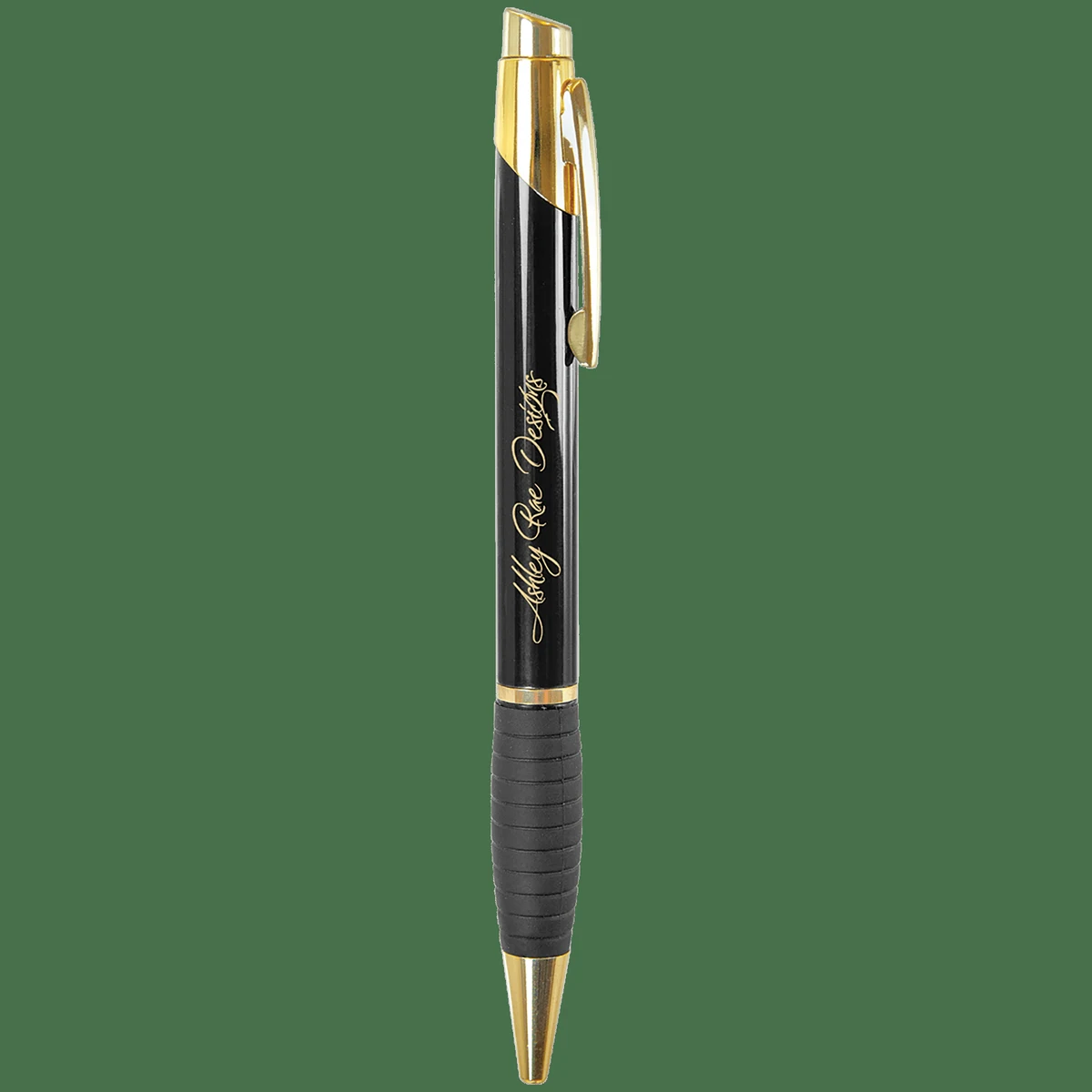 Gloss Black Brass Ballpoint Pen with Gripper 1