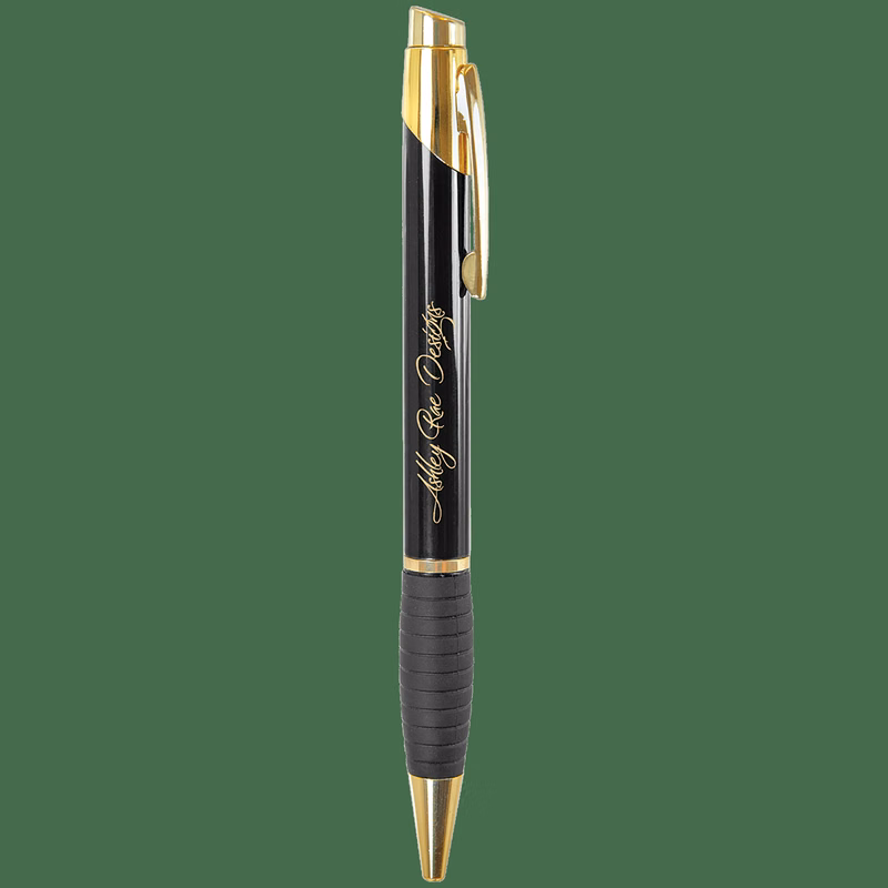 Gloss Black Brass Ballpoint Pen with Gripper