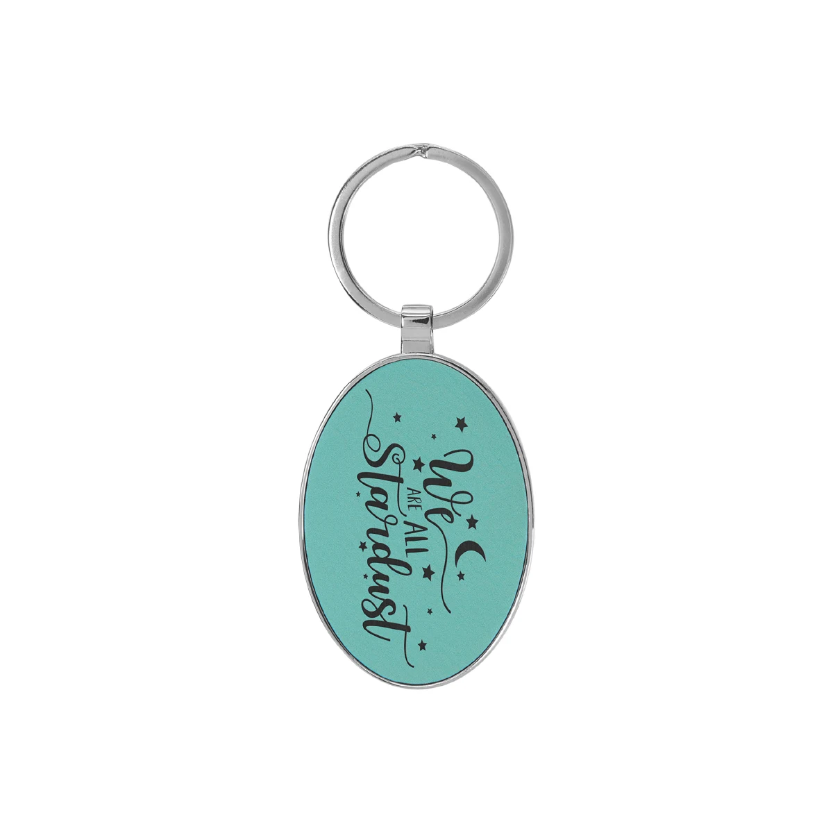 Teal Leatherette/Metal Oval Keychain 1