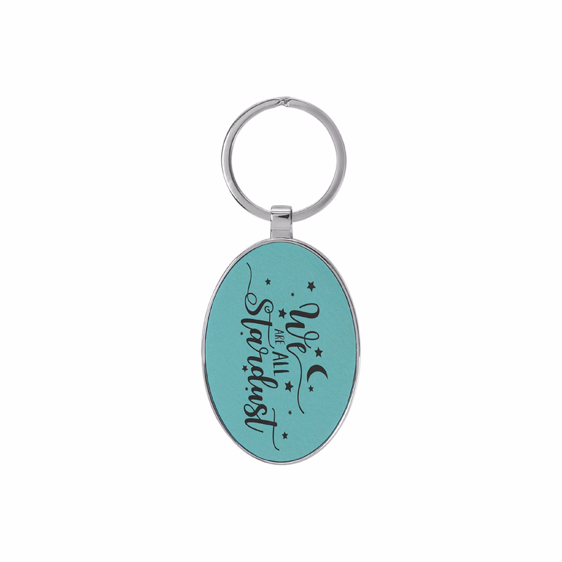 Teal Leatherette/Metal Oval Keychain
