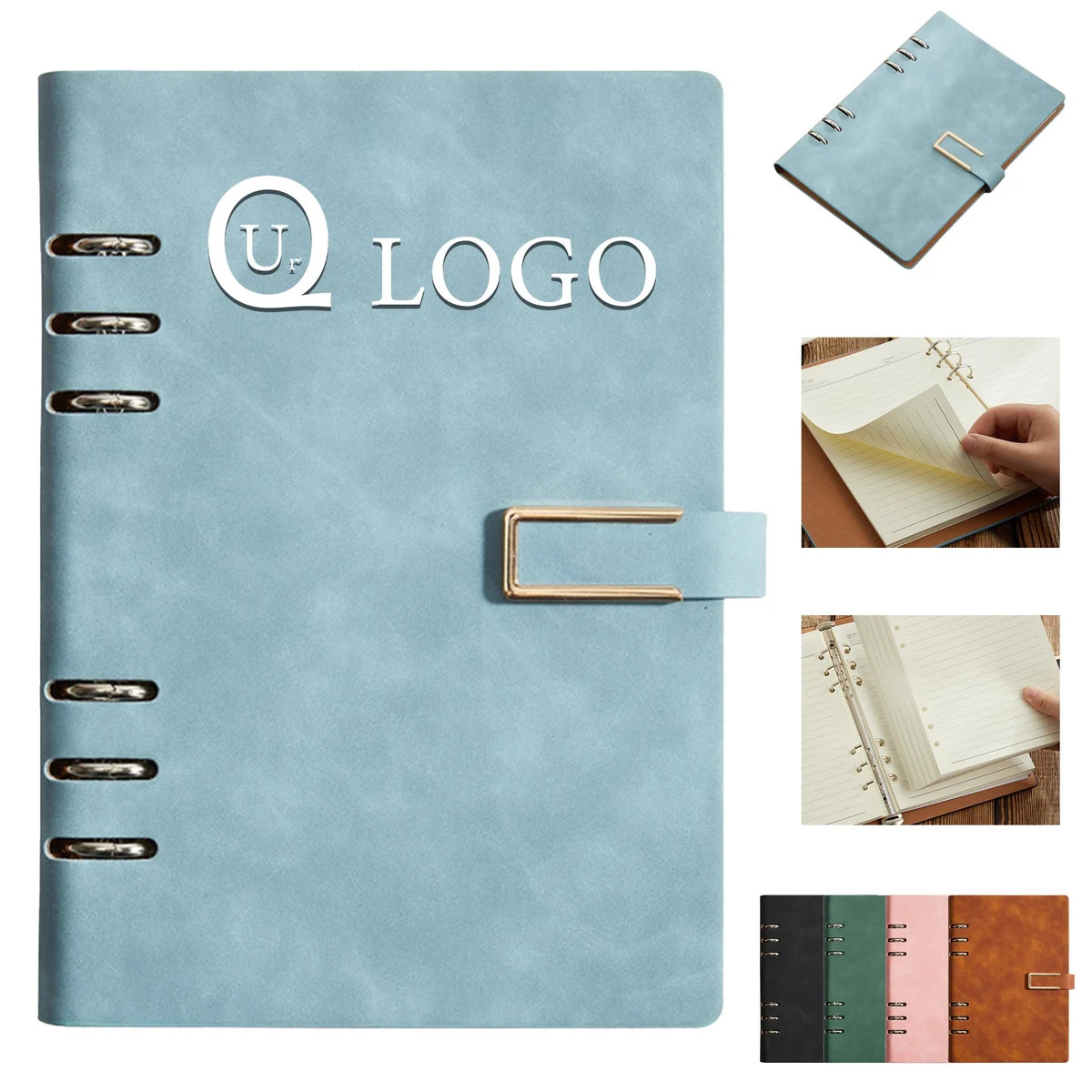 Refillable 6-Rings Hardcover Notebook W/ Magnetic U-Closure 1