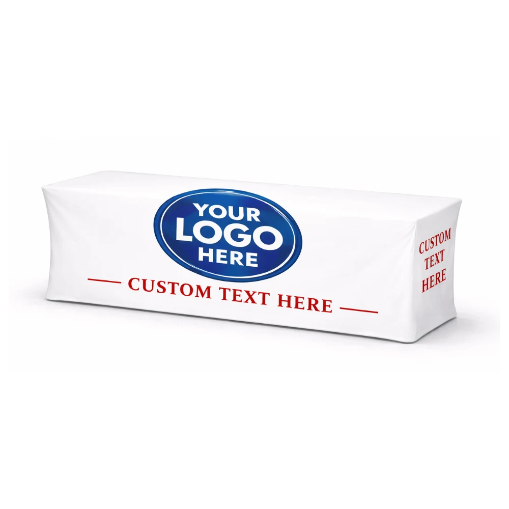 8ft White Fitted Table Cover w/Front Logo 1