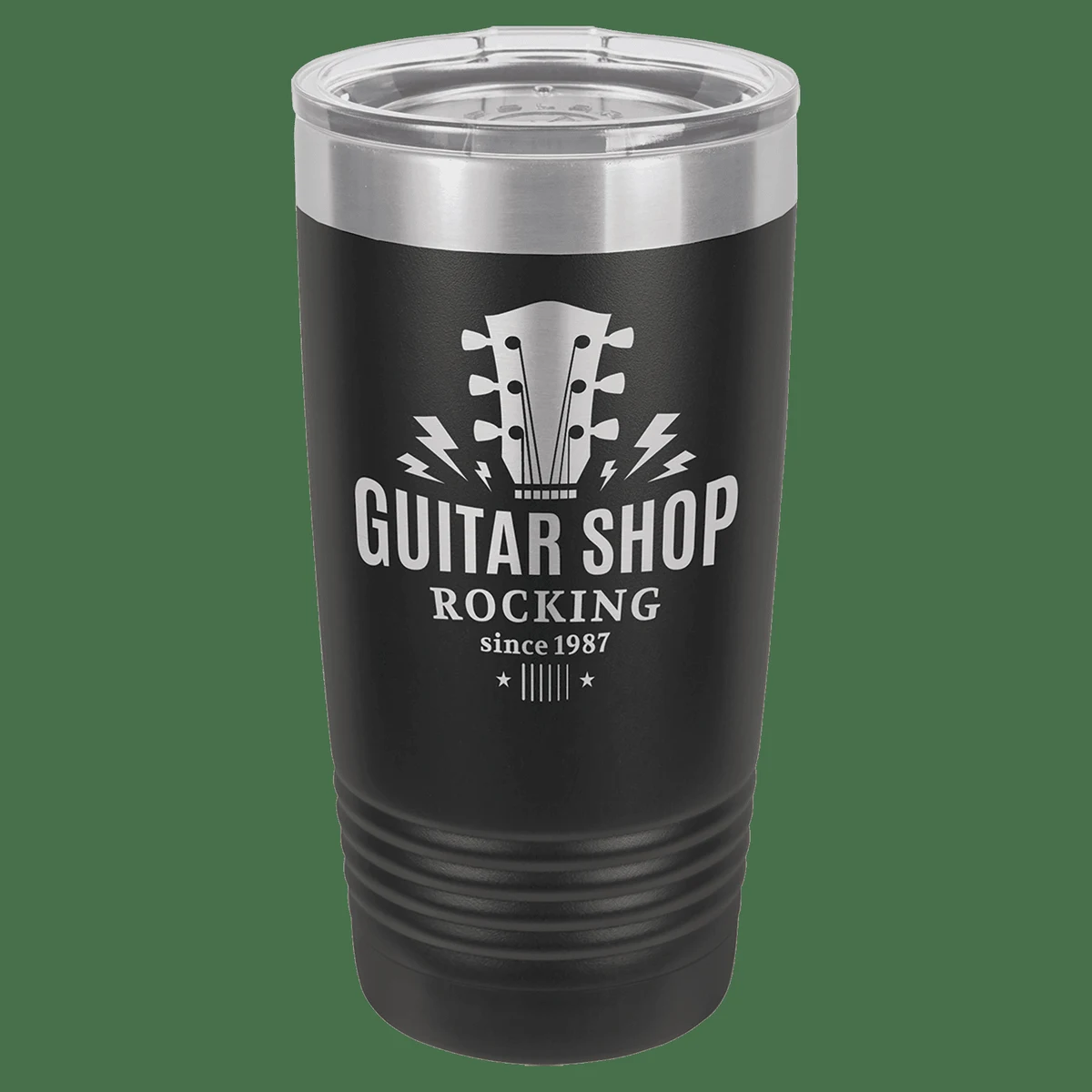 Polar Camel 20 oz. Black Vacuum Insulated Ringneck Tumbler with Silver Ring and Clear Lid 1