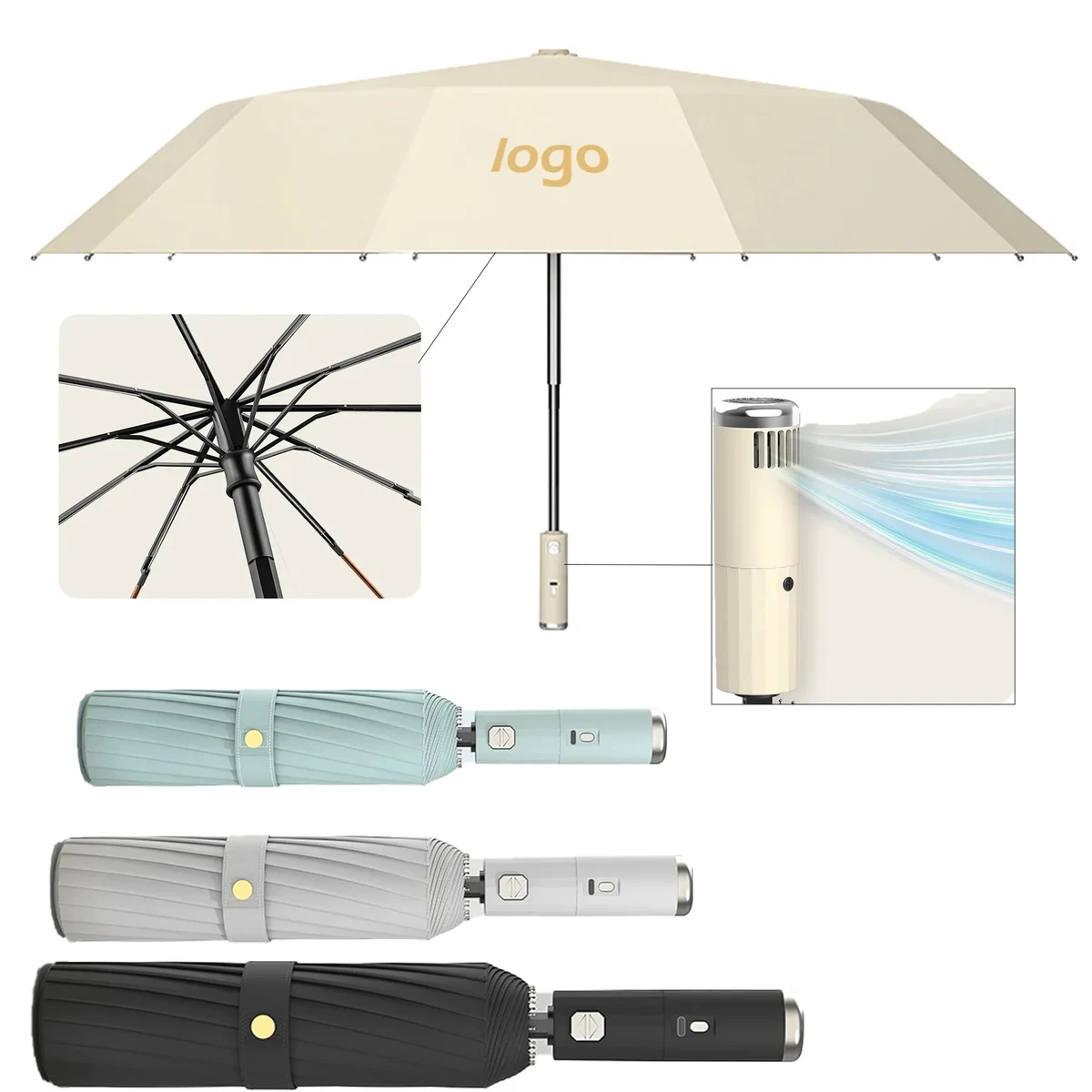 Automatic folding umbrella with fan 1