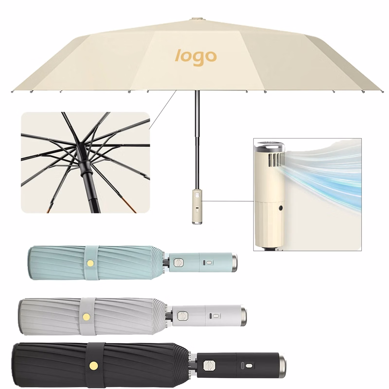 Automatic folding umbrella with fan