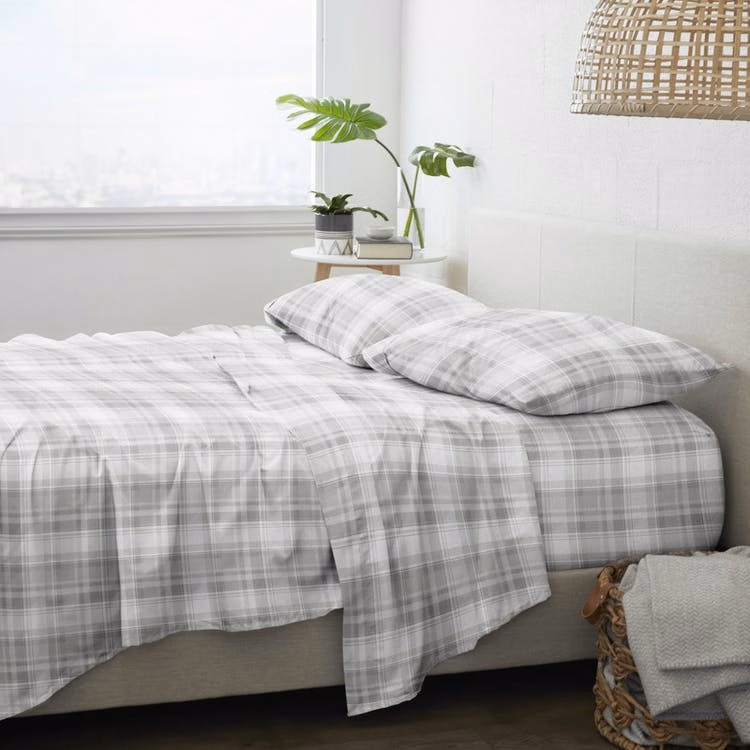 Flannel Bed Sheets - Plaid Queen 4 Set