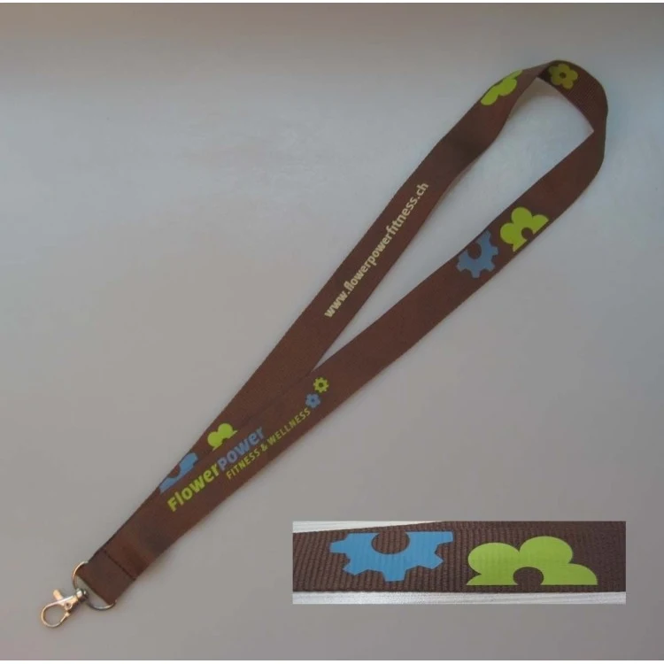 Brown Color Knitted Robbin Lanyard With Flower Screen Imprint 1