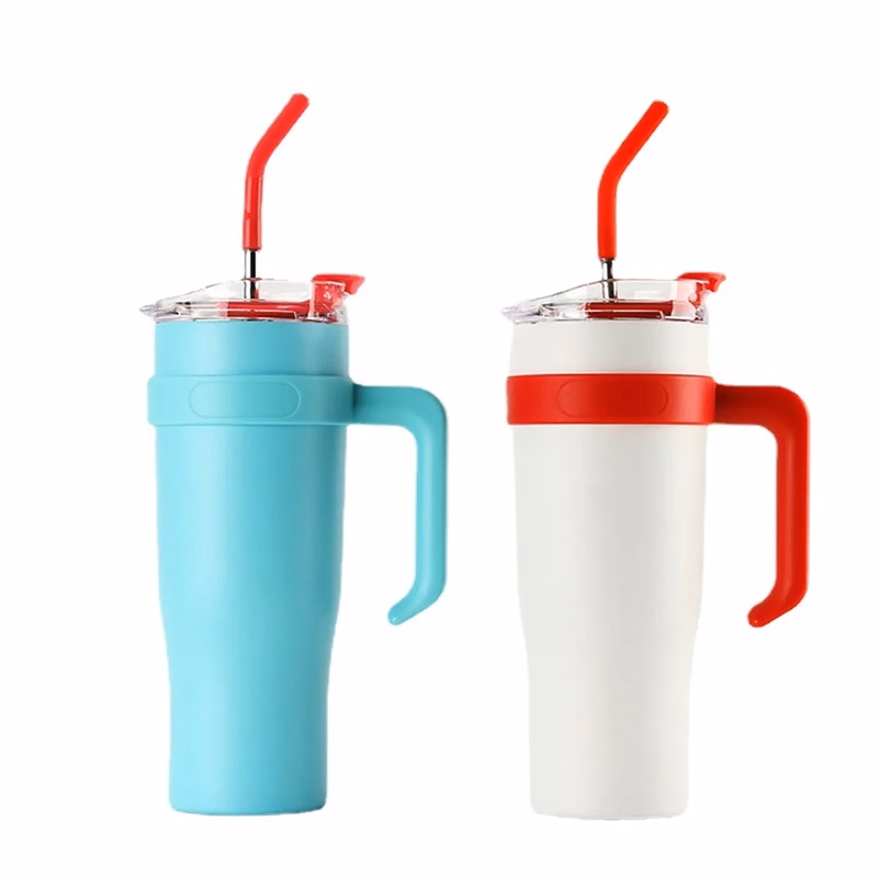40 oz Insulated Tumbler Mug with Handle and Straw Lid