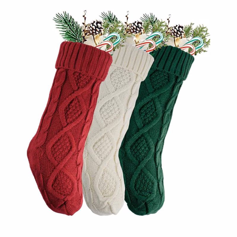 Knitted Christmas Stocking with Elastic Cable-Knit Design