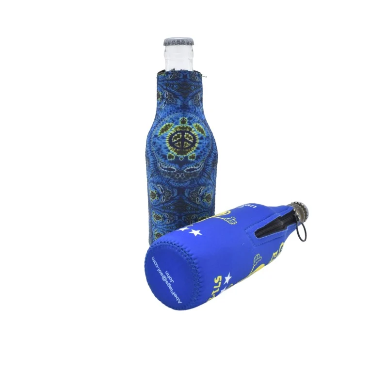 Collapsible Sublimated Neoprene Bottle Cooler, custom koozie with logo imprint 1