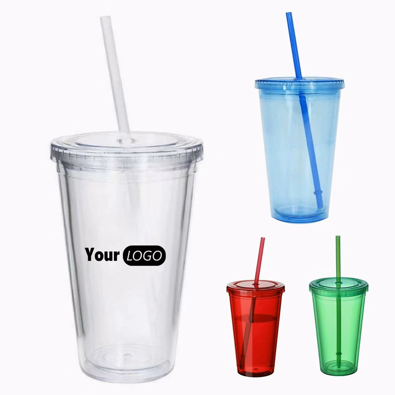 Simple double-layer plastic straw cup