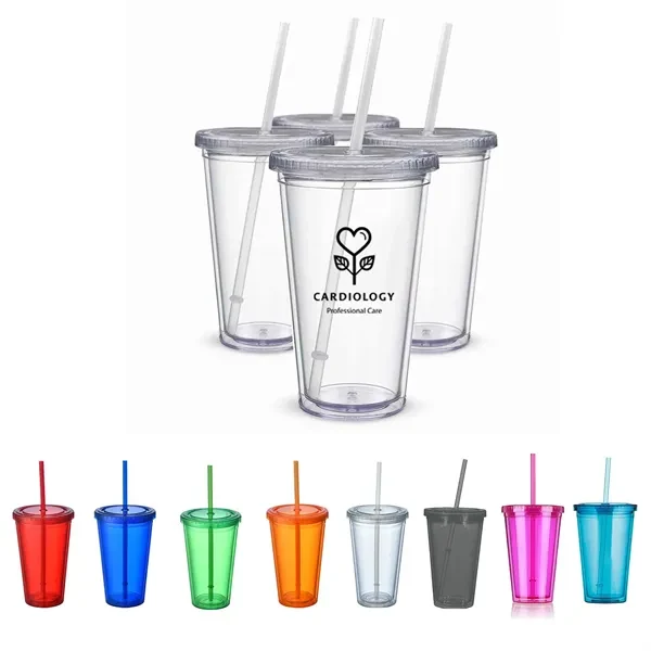 16 Oz. Double Wall Acrylic Tumblers W/Straw 1