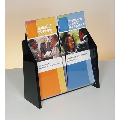 Countertop Brochure Holder, Clear w/Black Ends, 1-tier, 2 pockets 1